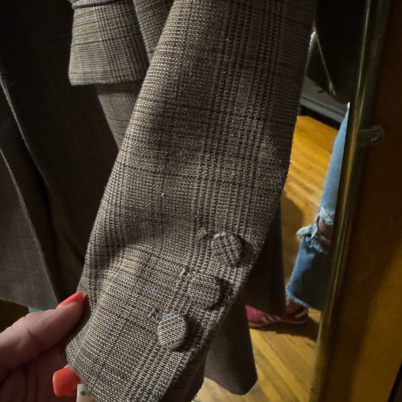 FRENCH MAUVE Size Small Classic Plaid Long Women's Blazer Coat - Brown - Picture 4 of 8